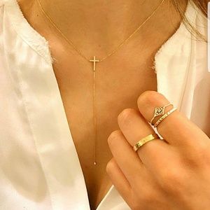 14k Solid Gold Necklace with Diamond Drop